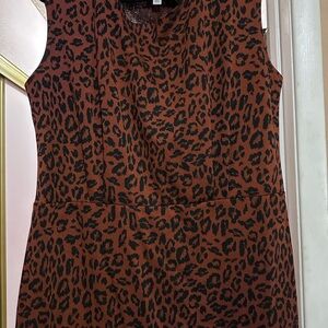 Nine West Brown and Orange Sleeveless Sheath Midi Dress